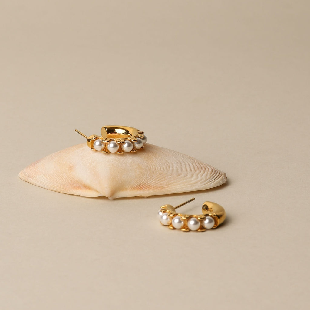 Mini Pearl Huggies Earrings