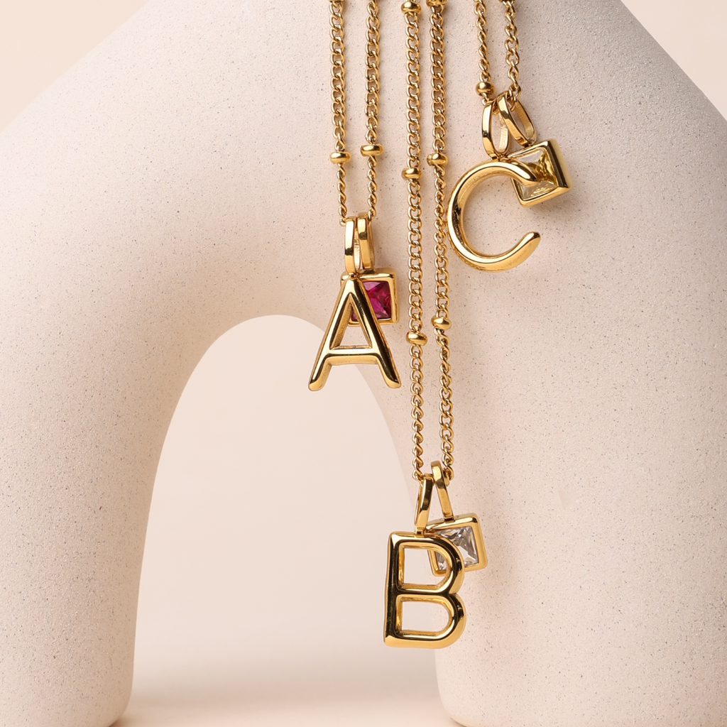 Initial & Birthstone Charm Necklace